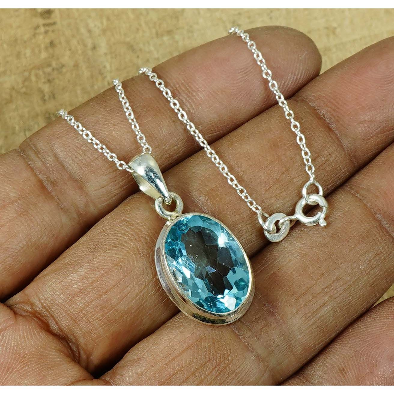 Swiss Topaz 925 Sterling Silver Pendant Necklace for Women